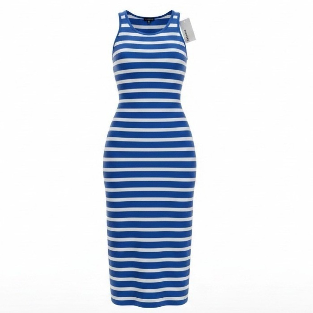 Sonoma Blue White Striped Maxi Dress Women's Small Sleeveless Side Slit NWT